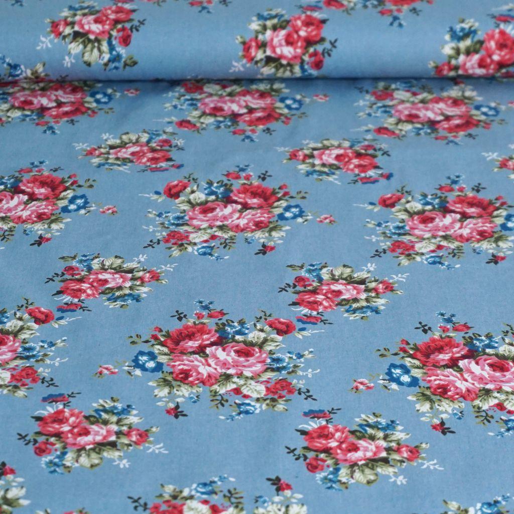Baumwollstoff Motivdruck Blumenbouquet auf Jeans